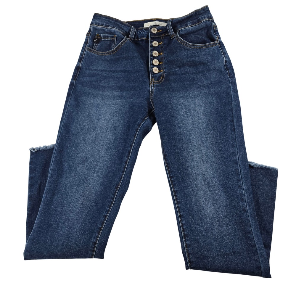 KanCan High Rise Skinny Jeans Dark Wash Button Fly Raw Hem‎ KC11236M Size 7 27